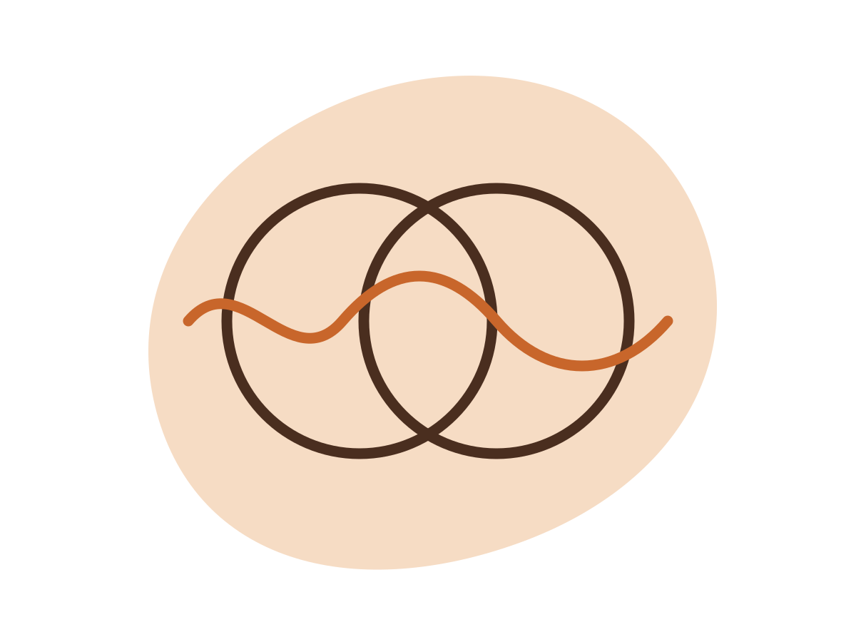 Two interlaced circles with a flowing line, illustration